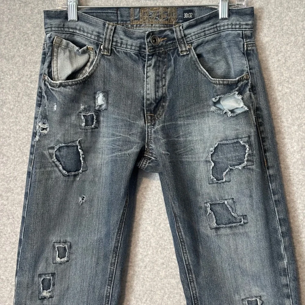 Lazer Mens 30x32‎ Straight Leg Jeans Blue Jeans Distressed Patchwork Grunge